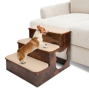 Escaleras de madera para perros sólidas de 3 niveles, proveedor de escalones de rampa para mascotas para escalar en cama