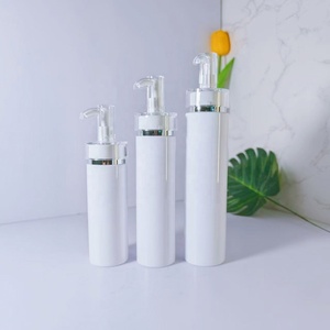 24 Teeth White PET Flat Shoulder Plastic <b>Bottle</b> With Acrylic Pump Head Lotion <b>Bottle</b> - Product Image 1