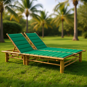 Lettino Prendisole in Bambù per 2 Persone con Cuscini, Sdraio da Esterno Stile Tropicale Design Moderno - Product Image 2