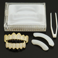 Grillz dentaire arc-en-ciel pour hommes, style Hip Hop Punk Rapper, couleur or, avec zircone cubique (CZ), pour dents supérieures et inférieures, pour fêtes cosplay