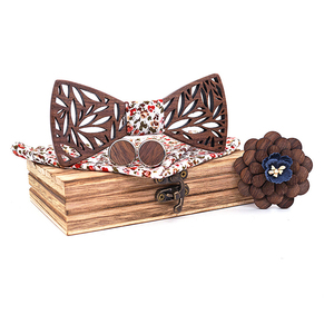 Nœud <span class=keywords><strong>papillon</strong></span> ajouré en <span class=keywords><strong>bois</strong></span> fait main pour homme, boutons de manchette en <span class=keywords><strong>bois</strong></span>, boutonnière et pochette assorties, accessoires de mariage - Product Image 3