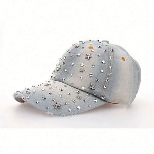 Four Seasons Fashion Shiny Soft Denim Image Style Unisex Sports <b>Baseball</b> <b>Cap</b> with Rhinestone Embroidery - Product Image 2