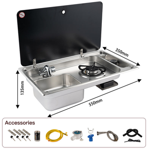 Réchaud <span class=keywords><strong>et</strong></span> Évier Combinés en Acier Inoxydable <span class=keywords><strong>pour</strong></span> <span class=keywords><strong>Camping</strong></span>-<span class=keywords><strong>Car</strong></span> <span class=keywords><strong>et</strong></span> Caravane avec Couvercle en Verre Trempé, Plaque de Cuisson 1 Feu, Évier de Cuisine <span class=keywords><strong>pour</strong></span> Bateau <span class=keywords><strong>et</strong></span> Véhicule Récréatif - Product Image 2