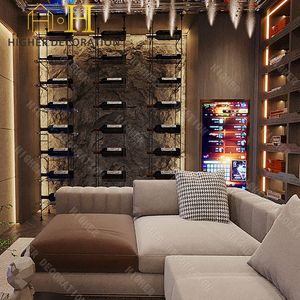 Hochwertiger, Maßgefertigter Humidor-Schrank für Zigarren, Wandmontiert, im Design einer Zigarrenlounge mit Wein-Vitrine aus Holz - Product Image 4