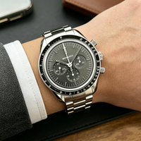 Jam Tangan Kronograf Mekanis OME Moon Landing Pria Sport Tahan Air 50M Bezel Keramik Hitam Klasik 42mm Baja Tahan Karat