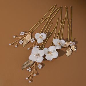 Elegante fiore in ceramica forcine per capelli da sposa in lega foglia accessori per capelli da sposa s 6 pezzi set forchetta floreale perlata da sposa forcine per capelli - Product Image 4