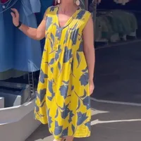 Robe sans manches à col en V, coupe ample, en polyester, pour femme de bureau, style été, disponible en plusieurs couleurs et tailles