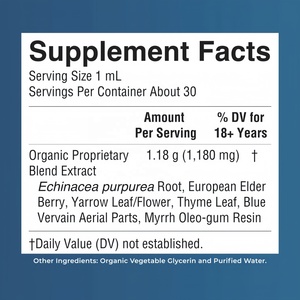 Gouttes liquides <span class=keywords><strong>de</strong></span> soutien lymphatique à base <span class=keywords><strong>de</strong></span> plantes OEM avec échinacée, <span class=keywords><strong>sureau</strong></span> et verveine bleue, formule végétalienne, 30 portions - Product Image 4