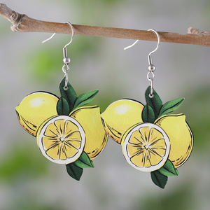 Pendientes de madera fruta sandía limón piña cereza colgante pendientes de doble cara para mujer Uionen 1098 - Product Image 2