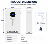 Batterie LiFePO4 51,2 V 300 Ah 15,36 kWh pour système de stockage d'énergie solaire résidentiel (ESS) avec BMS intelligent IP54, stock UE