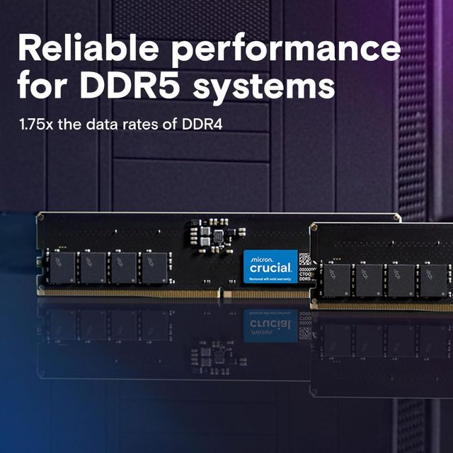 Crucial 16GB DDR5 RAM, 5600MHz Desktop Memory, UDIMM 288-Pin, Compatible with Intel Core and AMD Ryzen - CT16G56C46U5