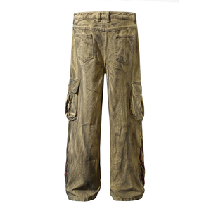 Pantalones Cargo Retro de Lona con Lavado Desgastado para Hombre, Estampado Gráfico de Llamas, Multibolsillos, Holgados, Estilo Skateboard, Moda Urbana, Personalizados - Product Image 6