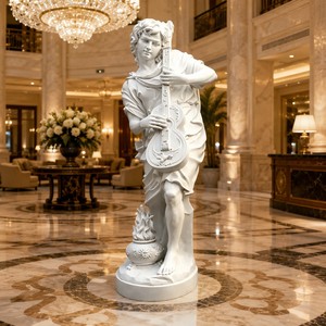 Escultura Personalizada de Apolo Citharoedus en Mármol - Dios Neoclásico de la Música con Lira Incrustada con Fénix para Interiores de Lujo - Product Image 5