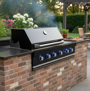 Barbecue encastrable élégant et moderne à 4+2 brûleurs, noir, idéal pour la terrasse et la cuisine en plein air - Product Image 2