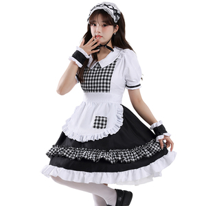 Costumes de cosplay de femme de chambre à carreaux pour femmes, robe de fête Kawaii Lolita pour écolière, tablier, tenues de restaurant pour adultes - Product Image 5