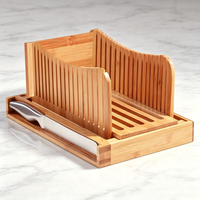 Trancheuse à pain pour pain fait maison - Trancheuse à pain en bambou avec couteau, guide de découpe du pain pliable avec 3 épaisseurs réglables
