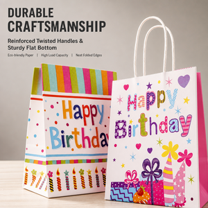 Custom Logo Printed Birthday <b>Party</b> Paper <b>Gift</b> <b>Bag</b> Ribbon Handle Kraft Paper <b>Bags</b> Eco Friendly Recycled Wholesale <b>Party</b> Favor - Product Image 4