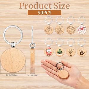 Porte-clés en bois vierges pour artisanat DIY personnalisé, porte-clés ronds en bois pour la création de porte-clés, décorations murales, étiquettes pour animaux de compagnie - Product Image 2