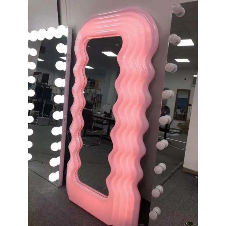 메이크업 공장 Led 빛 분홍색 색깔을 가진 파도치는 파 지면 드레서 전장 메이크업 거울