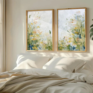 Meadow's Impressionist Wildflower Meadow <b>Painting</b> Diptych Oversized Hand Painted <b>Framed</b> Relief Abstract Home Hotel Wall Art - Product Image 6