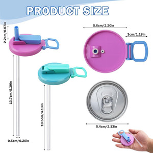 Đầy Màu sắc soda có thể có nắp đậy với 2 tái sử dụng Silicone ống hút BPA Free PP nhựa bao gồm cho 2.13 "lon nước giải khát - Product Image 3