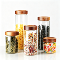 Bocaux de rangement en verre avec couvercles en bois d'acacia, bocaux en verre borosilicate de haute qualité pour grains de café, épices, organisation de la cuisine et du garde-manger, tiroir