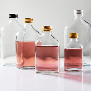 Rỗng chai rượu vang 50ml 100ml 200ml 250ml 350ml Thủy Tinh Phẳng Flask rượu đồ uống Vodka Chai nước trái cây với nắp - Product Image 4