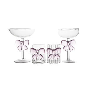 Taza de bebida de borosilicato alto, tazas de helado de jugo de whisky de vidrio transparente, tazas de vidrio de café frío únicas con lazo <span class=keywords><strong>rosa</strong></span> - Product Image 1