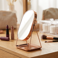 Miroir cosmétique portable en verre rose doré, simple face, réglable, forme carrée, intelligent, pour maquillage, avec rangement pratique