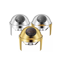 Calentador de Comida Tipo Chafing Dish de Acero Inoxidable Dorado de 6L, Venta Directa de Fábrica, con Tapa Visible, Diseño Moderno y Acabado Espejo, Funciona con Alcohol