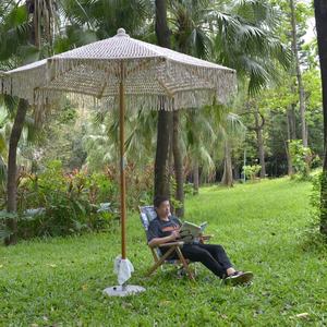 Parasol de soleil bohème en corde de coton macramé-2.5/3 m parasol de plage, poteau en bois vintage, style tissé à la main pour patio, jardin - Product Image 6