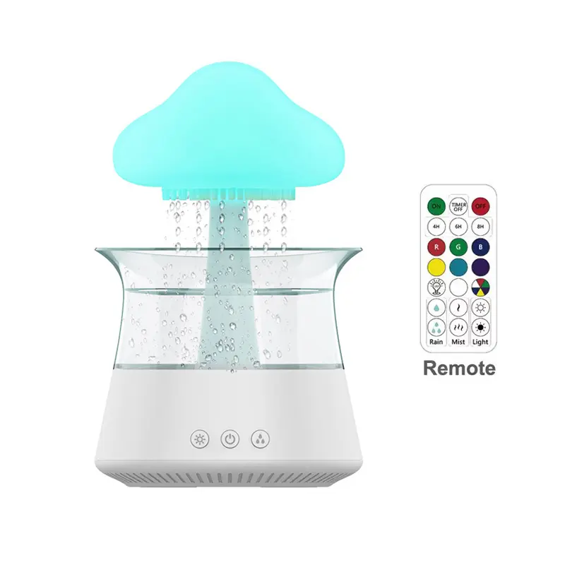 Dormitorio lámpara de mesa OEM remoto agua goteo seta lluvia nube humidificador de aire humificador difusor de aromas H2O humidificador
