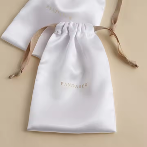 Toptan lüks ipek saten büzgülü çanta 15x25cm özel Logo boyutu saten kılıf çanta takı için yay ile - Product Image 4