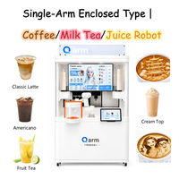 Station de café intelligente sans personnel, type fermé à bras unique, bras robotique à 6 axes, kiosque à café avec impression photo personnalisée, nettoyage automatique, télécommande