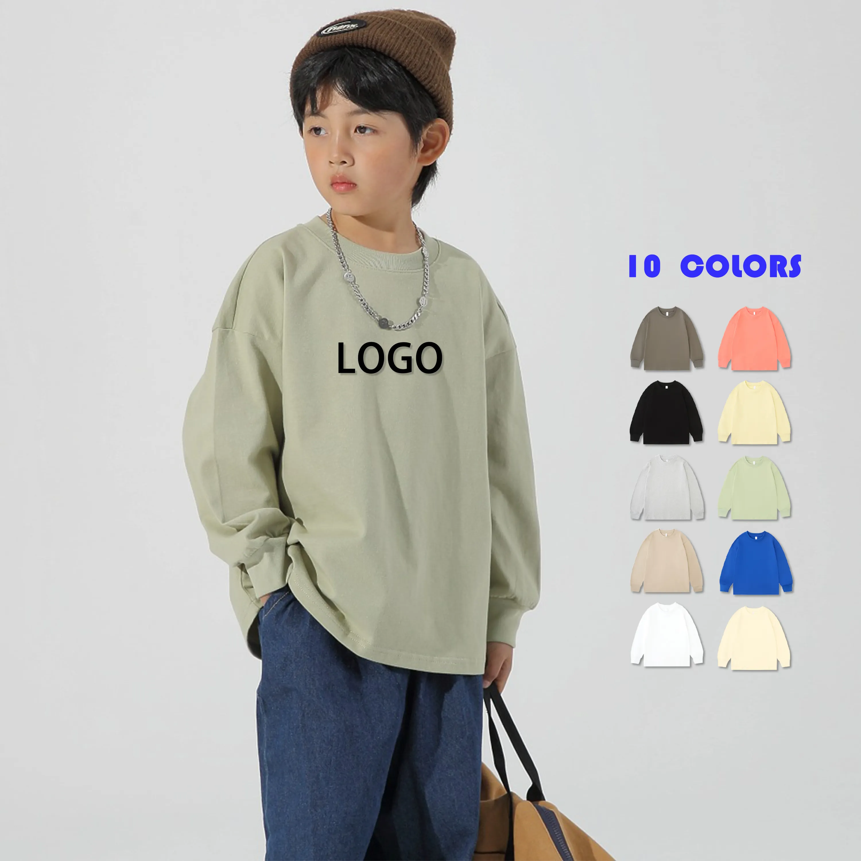 Wholesale 100%cotton Long Sleeve Children Plain T-shirt Blank Baby Custom Logo Printing Kids Long Sleeve T Shirts For Boys Girls