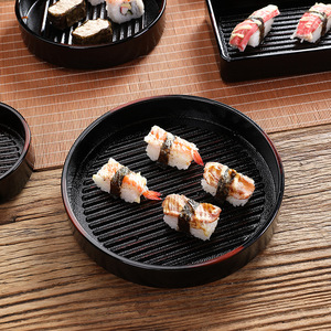 จานเมลามีนทรงกลมสีดำลายตารางสำหรับเสิร์ฟซูชิและบาร์บีคิว - Product Image 1