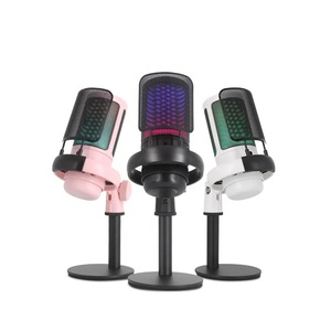 Microphone de jeu à condensateur, suppression du bruit, éclairage LED, portable, PC, ordinateur portable, Mac, mode super cardioïde, <span class=keywords><strong>streaming</strong></span>, avec fonction de silence tactile - Product Image 1
