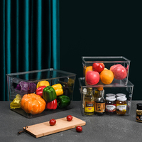 Ensemble de boîtes de rangement pliables en plastique transparent écologiques empilables pour réfrigérateur de cuisine rectangulaire, vente en gros d'usine, avec couvercle