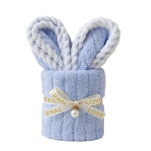 Cute Bunny Shaped Towel Gift 25x50 Cm Coral Fleece Roll For Birthday Wedding Favors Kindergarten Opening - Product Image 3