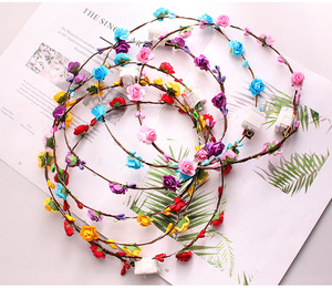Party Crown Flower Headband LED <strong>Light</strong> <strong>up</strong> Hair Wreath Hairband <strong>Garlands</strong> Women Halloween Christmas Glowing Wreath Headband - Product Image 4