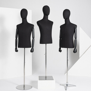 Maniquí de Busto Masculino Negro de Alta Calidad, Material PE, Torso de <span class=keywords><strong>Hombre</strong></span> con Brazos de Madera para Exhibición de Trajes y Ropa en Tiendas - Product Image 1