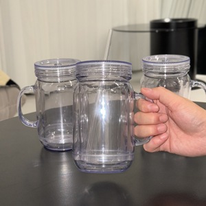 Đôi Tường Như 20Oz Cốc Nhựa Với Rơm Và Xử Lý Quả Cầu Tuyết Bóng Lỗ Khoan Hai Lớp Cốc Nhựa Mason <span class=keywords><strong>Jar</strong></span> - Product Image 4