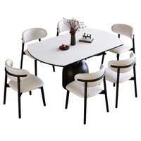Ensemble de table à manger extensible de style moderne avec pieds en bois pour la maison, la cour, l'hôtel, fabriqué en pierre frittée, écologique et durable