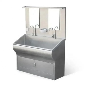 Fregadero quirúrgico de acero inoxidable para Hospital, <span class=keywords><strong>lavamanos</strong></span> a mano, lavabo de bañera de 3 asientos operado por pies, lavabo de inducción automática - Product Image 3
