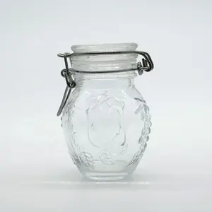 小 100毫升压花葡萄羞辱剪辑顶部储存罐明确保留果酱玻璃瓶与翻盖玻璃锅盖