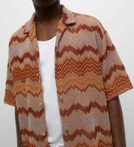 Custom Casual Knit Shirt Geometric Jacquard Knit Shirt <b>Short</b> <b>Sleeve</b> Men's <b>Cardigan</b> - Product Image 4
