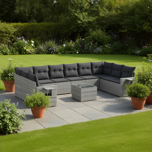 Ensemble de canapés de jardin en rotin gris 8 places, mobilier d'extérieur contemporain, structure en acier premium avec table en verre trempé - Product Image 2