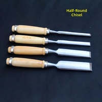 Ciseaux à bois semi-circulaires, ensemble de 4 pièces, pointes en acier de qualité industrielle, manches en bois massif, finition brillante, tige de 25 mm pour