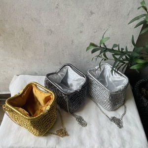 Shiny Silver Gold Woven Metallic Raffia Pouch <b>Clutch</b> <b>Bag</b> With Handle Wedding <b>Bridesmaid</b> <b>Clutch</b> Evening Vegan Leather - Product Image 2