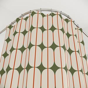 Cortina de Ducha Geométrica Ovalada Verde Oliva Beige Estilo <span class=keywords><strong>Bauhaus</strong></span>, Resistente a la Decoloración y a las Manchas - Product Image 3